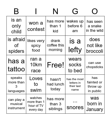 Find someone who Bingo Card