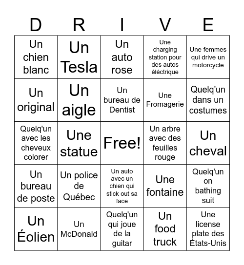 La drive pour Valcartier Bingo Card