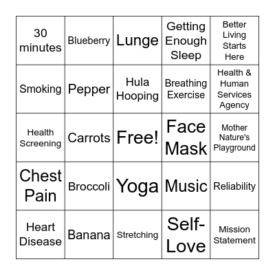 Health Bingo Card