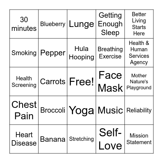 Health Bingo Card