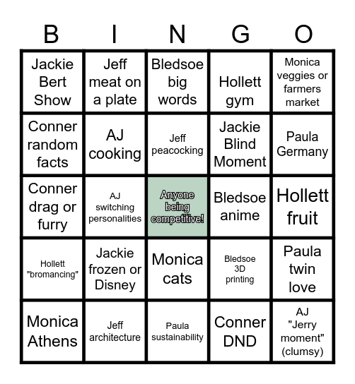 Cabin Friends Bingo! Bingo Card