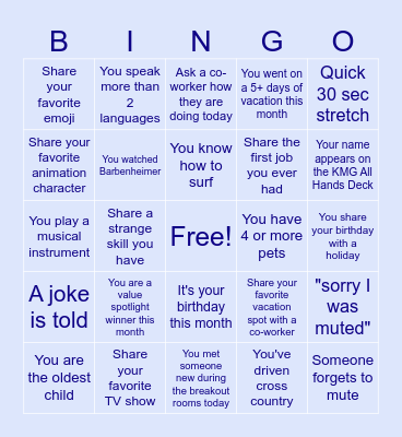 KMG All Hands BINGO Card