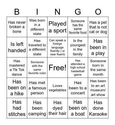 Getting to Know You Bingo Card