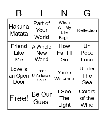 Disney Bingo Card