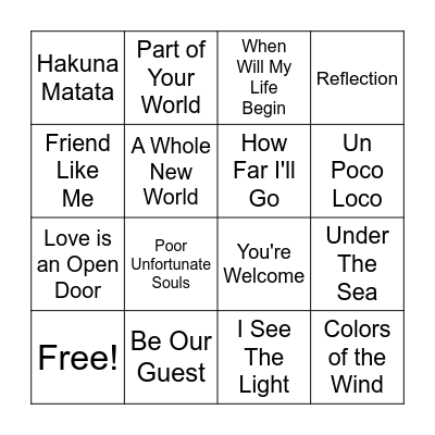 Disney Bingo Card