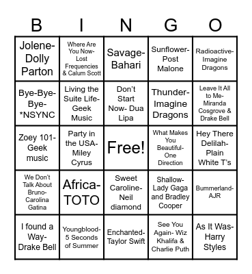 MUSIC BINGO Card