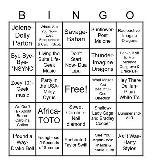 MUSIC BINGO Card
