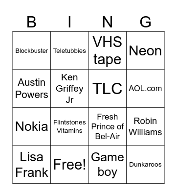 90s Bingo Card