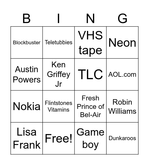 90s Bingo Card