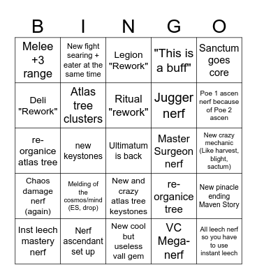 Exilcon 2023 Bingo Card