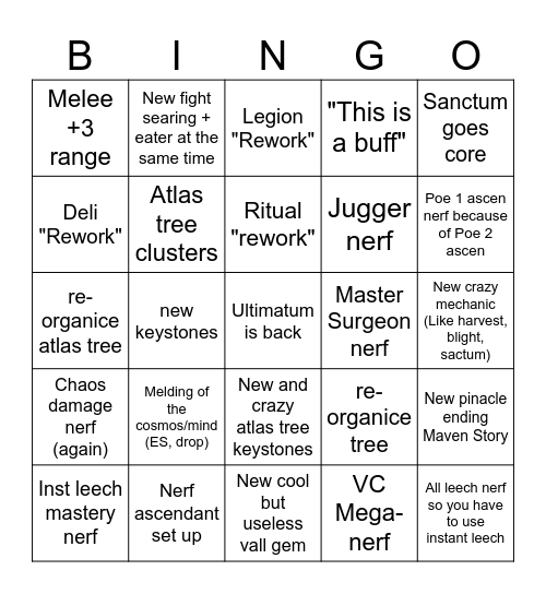 Exilcon 2023 Bingo Card