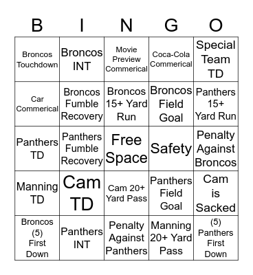 Super Bowl 50 Bingo Card