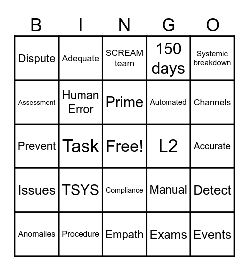 SCREAM Team Bingo Card