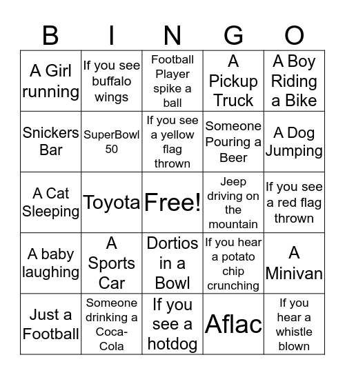 Super Bowl 50 Bingo Card