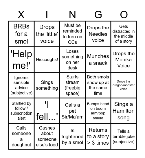 Xyta Streams - Bingo Joy! Bingo Card