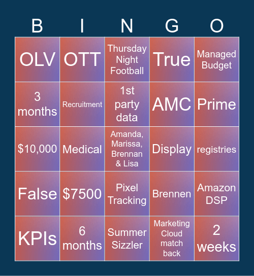 Amazon DSP BINGO Card