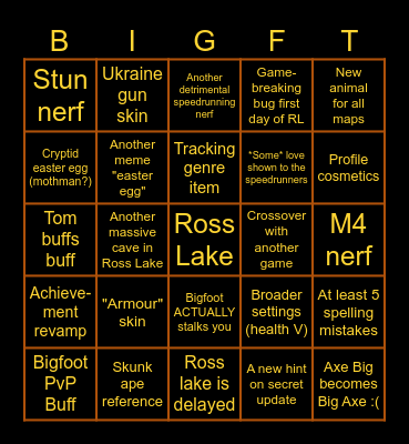 Bigfoot - Ross Lake Update Bingo Card