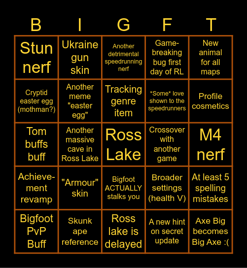 Bigfoot - Ross Lake Update Bingo Card