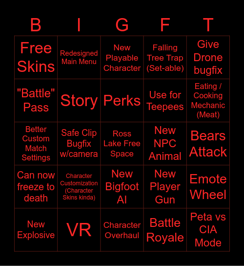BIGFOOT 5.2+ Bingo Card