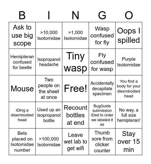 Bug Day Bingobungo Bingo Card