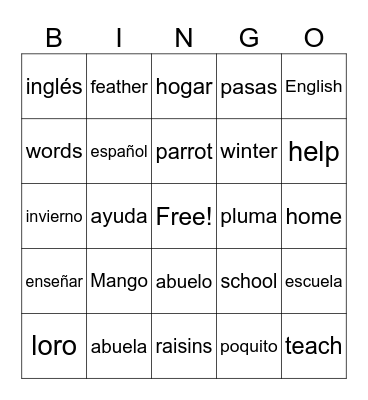 Mango, Abuela, and Me Bingo Card