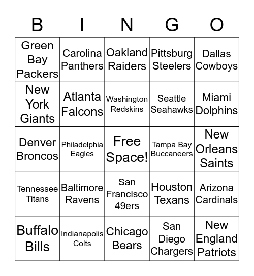 Super Bowl 50! Bingo Card