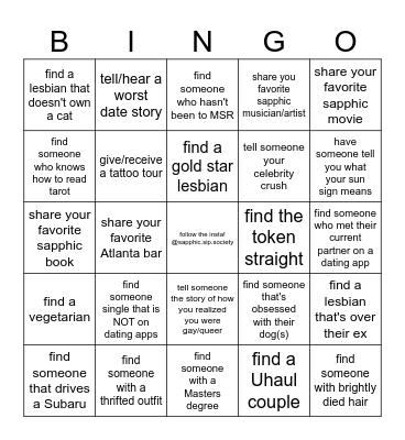 Sapphic Sip Society Kickoff Bingo Card