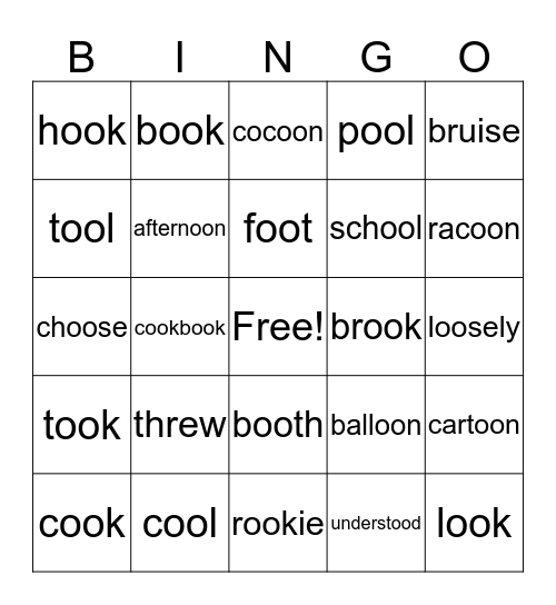 Long/Short U - Lesson 21 Bingo Card