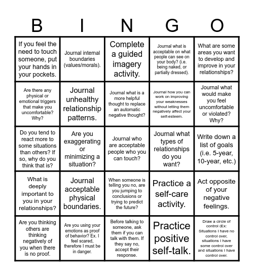 Joey's Bingo Card