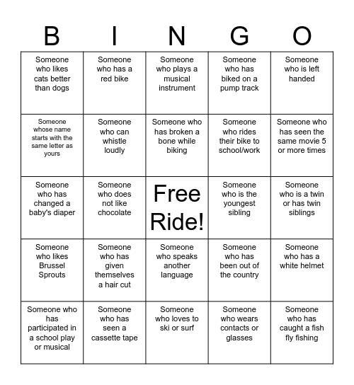 BIKER BINGO Card