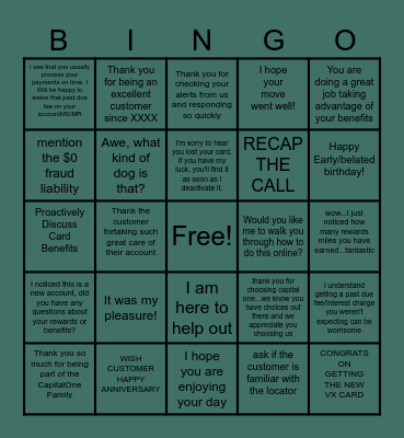 NPS Bingo Card
