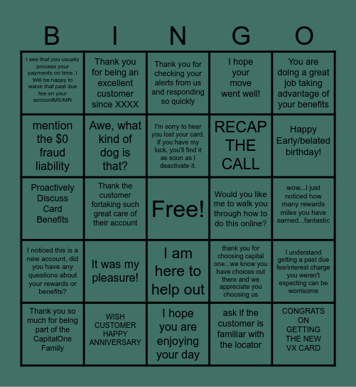 NPS Bingo Card