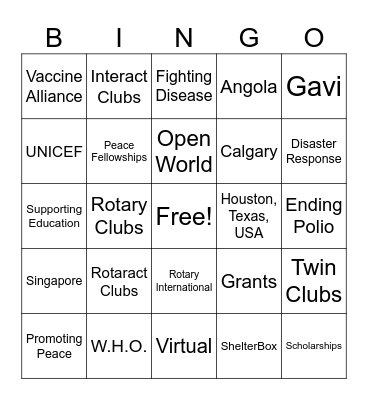 Bingo Rotary Edition Bingo Card