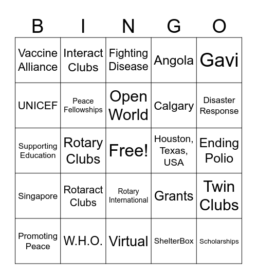 Bingo Rotary Edition Bingo Card