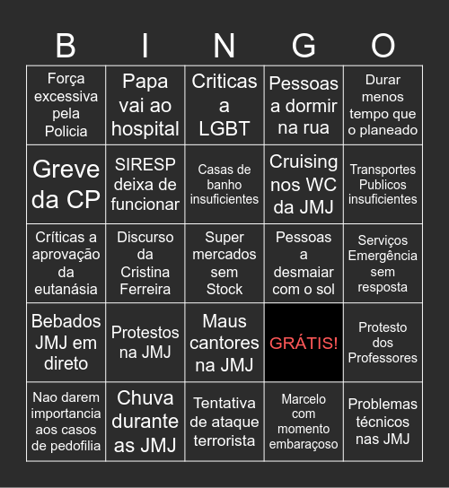 BINGO JMJ Bingo Card