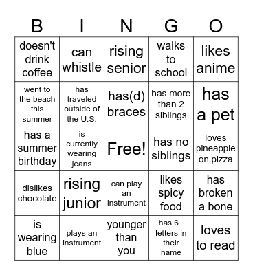 Icebreaker Bingo Card