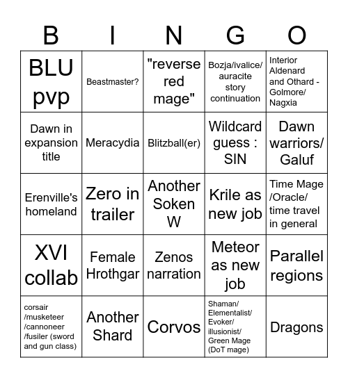 FFXIV 7.0 BINGO Card