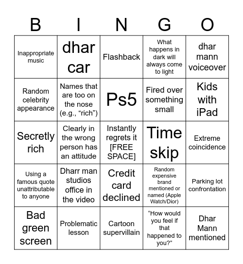 Dhar Mann Bingo v2 Bingo Card