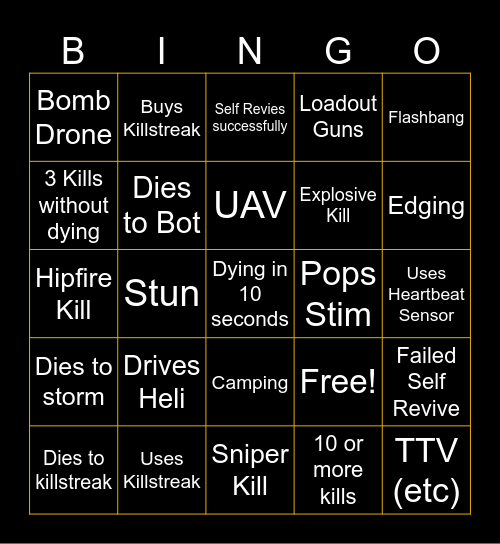 Warzone 2.0 Bingo Card