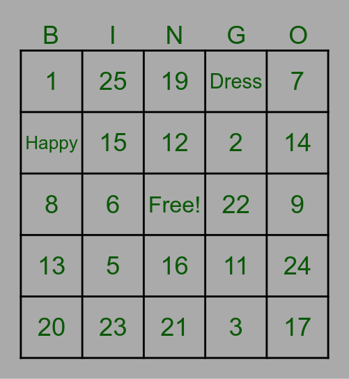 Angela's Bridal Shower Bingo Card