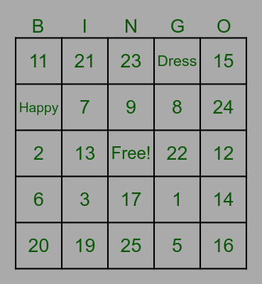 Angela's Bridal Shower Bingo Card