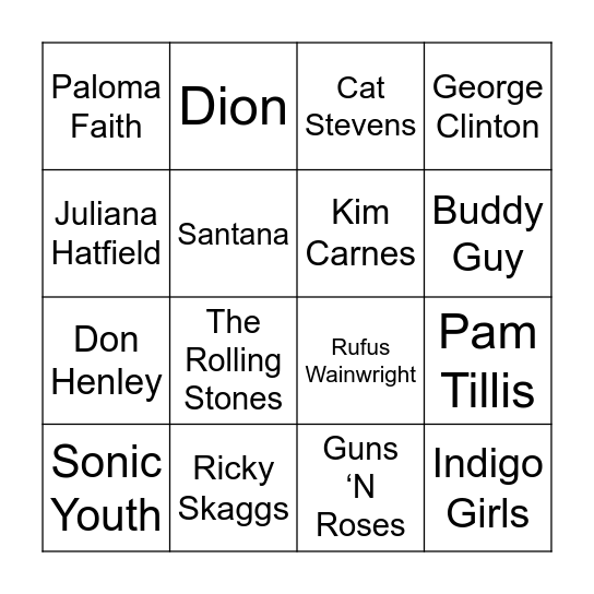 Boogie Down Bingo Card