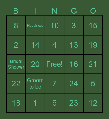 Angela's Bridal Shower Bingo Card