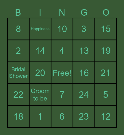 Angela's Bridal Shower Bingo Card