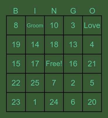 Angela's Bridal Shower Bingo Card