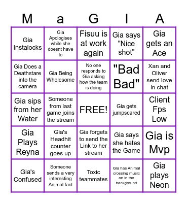 Gia's Stream Bingo! Bingo Card