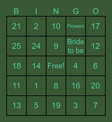 Angela's Bridal Shower Bingo Card