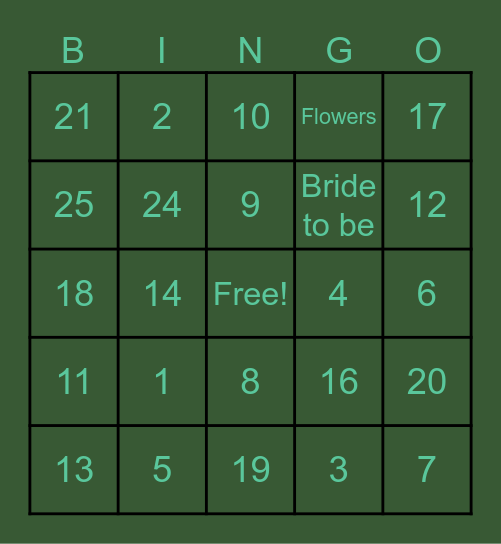Angela's Bridal Shower Bingo Card