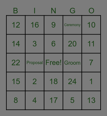 Angela's Bridal Shower Bingo Card