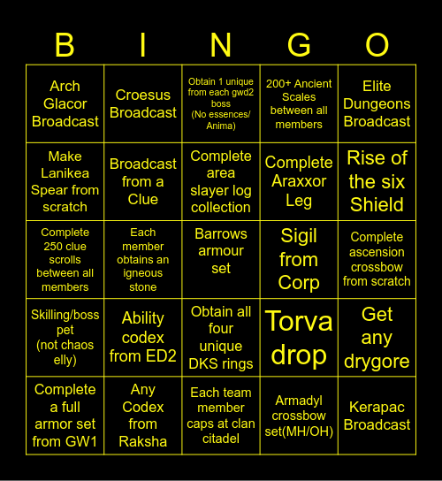 6th Sense PVM Bingo Card